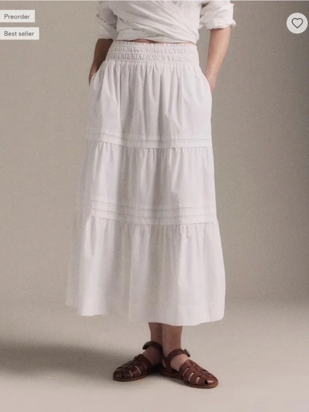 Quince 100% Organic Cotton Poplin Tiered Maxi Skirt Classic White Smocked